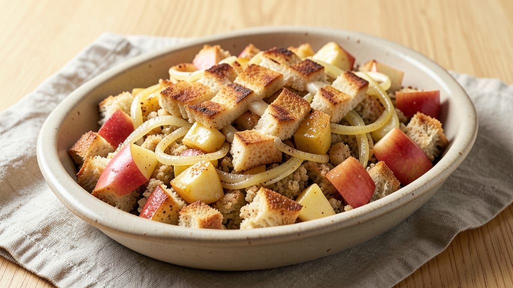 Apple Bread Stuffing Recipe: Spiced Apple Chunks and Toasted Bread Cubes