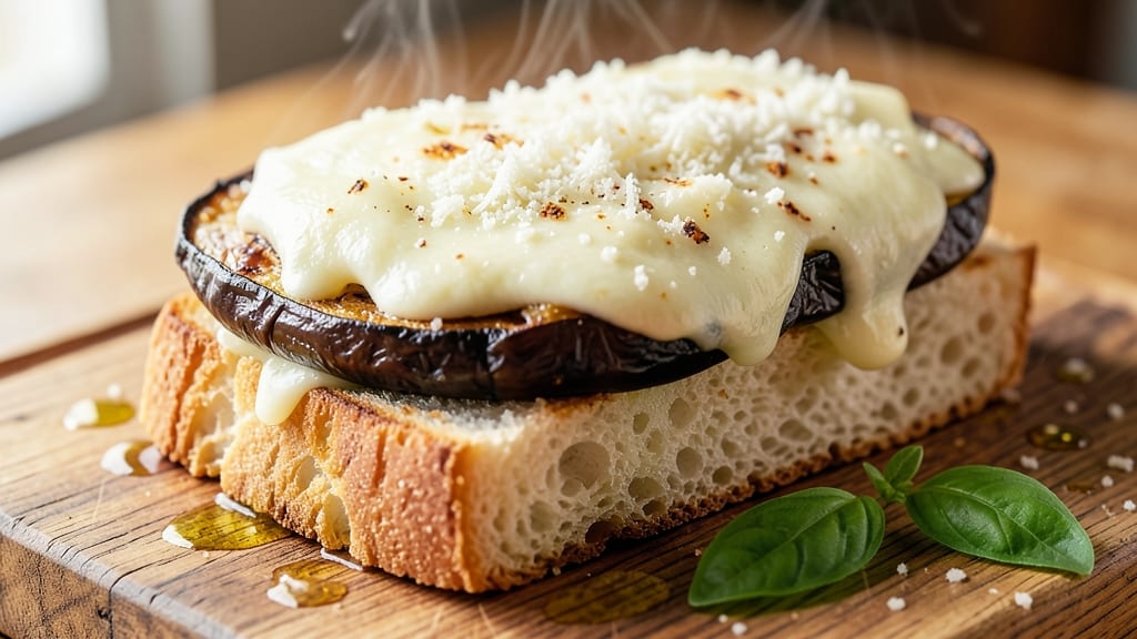 Aubergine and Kitchen Cheese Bread Recipe: Smoky Grilled Eggplant with Melty Cheese Crust